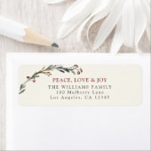 Étiquette Peace Love and Joy Red Berries Green Address (En situation)