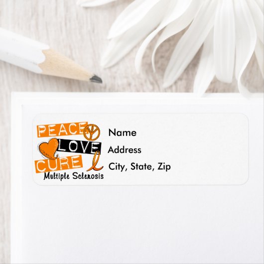 Étiquette Peace Love Cure Multiple Sclérose MS (En situation)