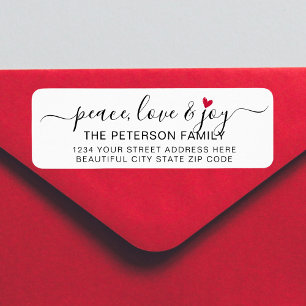 Étiquette Peace Love Joy Heart Christmas Retourner l'adresse