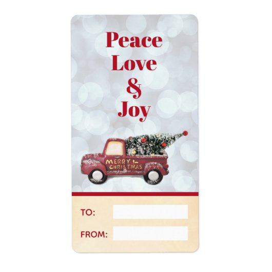 Étiquette Peace Love & Joy Toy Camion Joyeux Noël (Devant)
