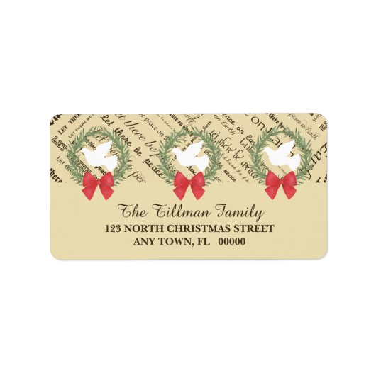 Étiquette Peace on Earth Dove, Feuilles d'oliviers, Typograp (Devant)