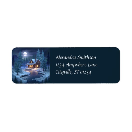 Étiquette Peaceful Cabin in Winter Forest (Devant)