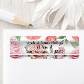 Étiquette Peach Coral Rose Roses Verdure Feuilles Élégant (En situation)