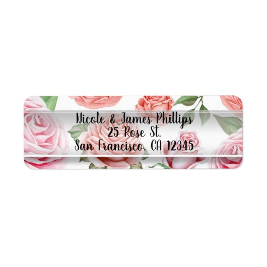 Étiquette Peach Coral Rose Roses Verdure Feuilles Élégant (Devant)