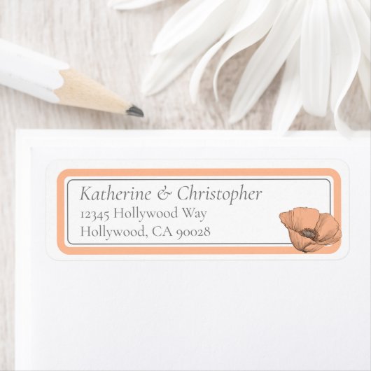 Étiquette Peach Mariage Moderne Élégant Poppies Florales Ret (En situation)