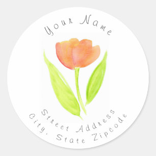 étiquette 'Peach Orange Watercolor Tulip'