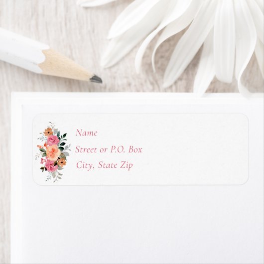 Étiquette Peach rose Floral Aquarelle bébé fille Douche (En situation)