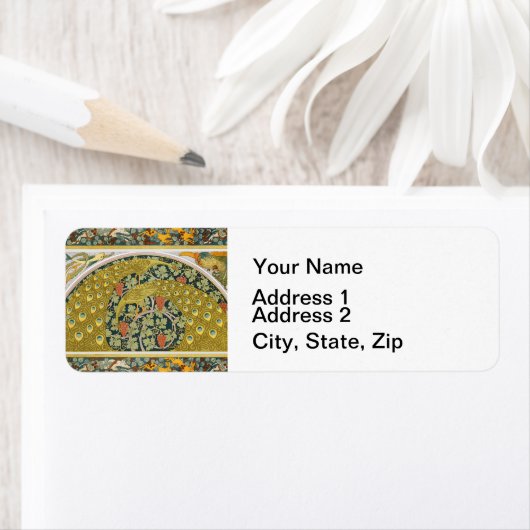 Étiquette Peacock Art Nouveau Style rond design complexe (En situation)