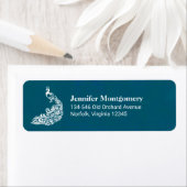Étiquette Peacock blanc sur Turquoise Bold Design Art déco é (En situation)