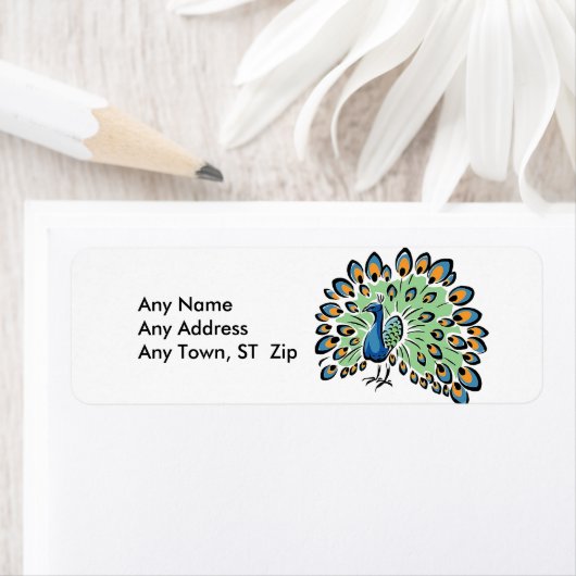 Étiquette Peacock de dessin coloré (En situation)