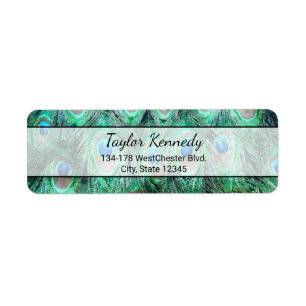 Étiquette Peacock Feathers Exotic Wild Watercolor Motif