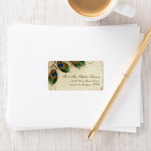 Étiquette Peacock & Feathers Formal Mariage Adresse de corre (En situation)