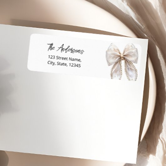 Étiquette Pearl Bow White Return Address Label