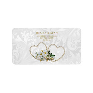 Étiquette Pearl Hearts & Flowers Mariage damassé