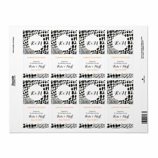 Étiquette Peau animale en noir et blanc (Feuille entière)