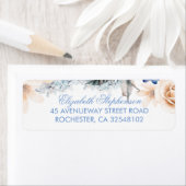 Étiquette Pêche et fleurs bleues Mariage élégant (En situation)