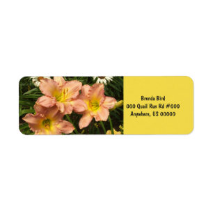 Étiquette Pêche rose avec la gorge jaune fleurs de jour