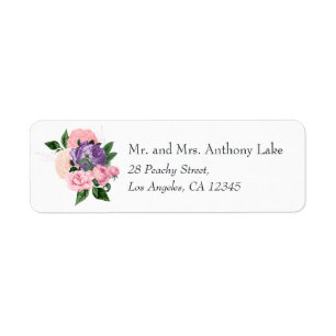 Étiquette Pêche rose et lavande violet florale
