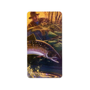 Étiquette Pêcheur de truite vintage, Pêche sportive