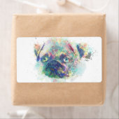 Étiquette Peinture à l'aquarelle de chiot mignonne carlin (En situation)