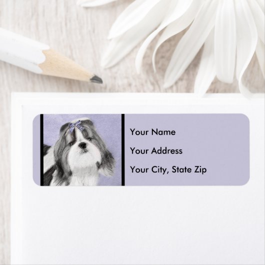 Étiquette Peinture de Shih Tzu - art original mignon de (En situation)