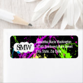 Étiquette Peinture fraîche Retro Neon Splatter sur noir (En situation)