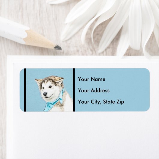 Étiquette Peinture Sibérienne Husky Puppy - Art Chien origin (En situation)