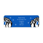 Étiquette Penguin de Noël Adresse de retour Bleu (Devant)