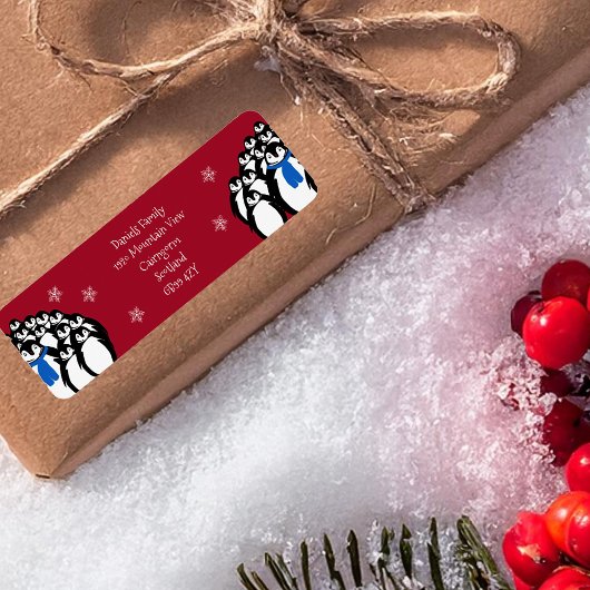 Étiquette Penguin de Noël Adresse de retour Rouge