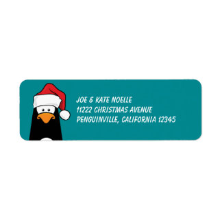 Étiquette Penguin de Noël dans un chapeau de Père Noël