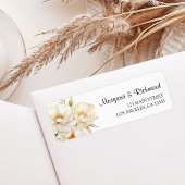 Étiquette Peony Elegant Ivoire Or Aquarelle Florale Adresse