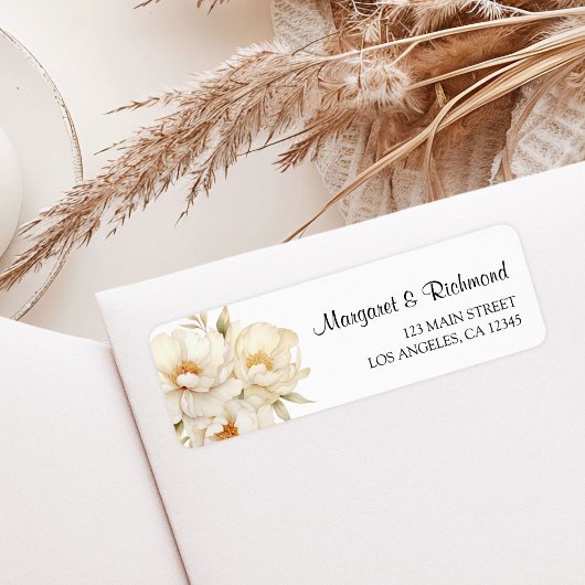 Étiquette Peony Elegant Ivoire Or Aquarelle Florale Adresse
