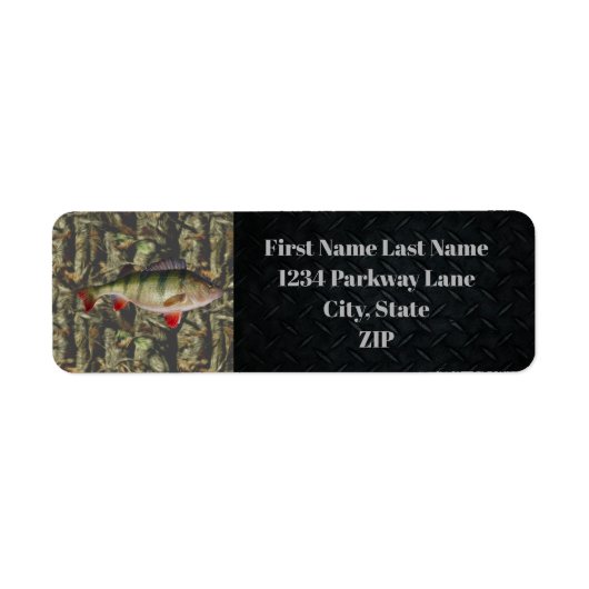 Étiquette Perch Fishing Charter Camo Fish Sports Adresse (Devant)