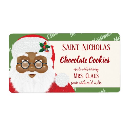 Étiquette Père Noël Africain Américain Noël Cookie Cadeau (Devant)
