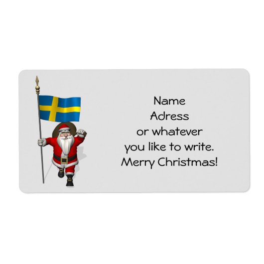 Étiquette Père Noël Avec Drapeau De Suède (Devant)