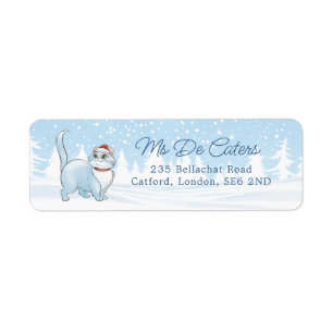 Étiquette Père Noël Cat en hiver Wonderland Noël
