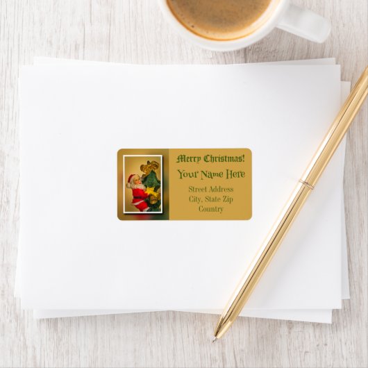 Étiquette Père Noël Escalade l'arbre de Noël - Vintage (En situation)