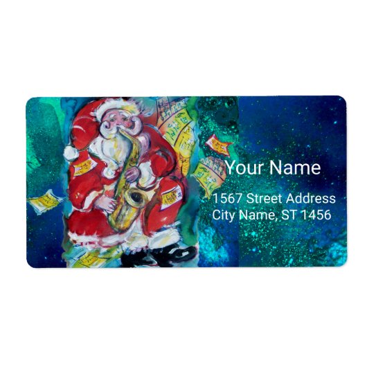 Étiquette PÈRE NOËL ET SAX, FÊTE DE NOËL Bleu (Devant)