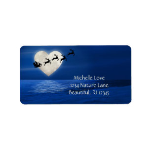 Étiquette Père Noël et Sleigh Heart Moon Adresse de Noël