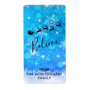 Étiquette Père Noël et son renne volant - Believe Gift