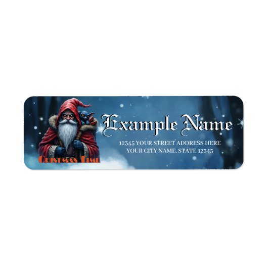 Étiquette Père Noël Frostbite et son elfe de malice. (Devant)