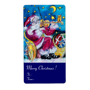 Étiquette PÈRE NOËL INSPIRÉ JOUER VIOLIN Noël Nuit Bleu