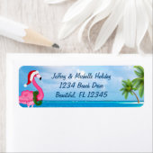Étiquette Père Noël Pink Flamant rose Christmas Beach Adress (En situation)