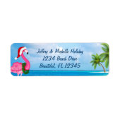 Étiquette Père Noël Pink Flamant rose Christmas Beach Adress (Devant)