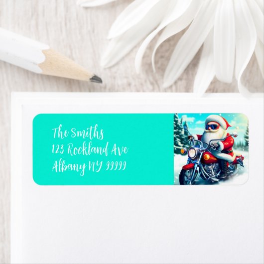 Étiquette Père Noël sur une moto (En situation)