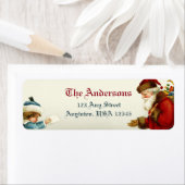 Étiquette Père Noël victorienne et enfant avec la lettre de  (En situation)