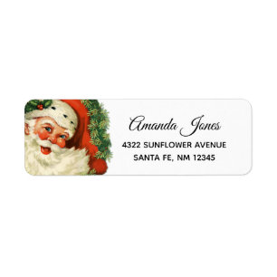 Étiquette Père Noël vintage avec couronne de pin