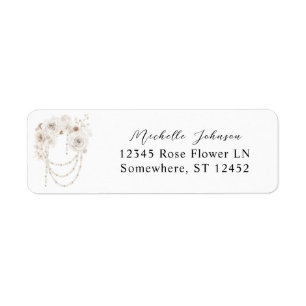 Étiquette Perles et fleurs blanches Adresse de retour Étique