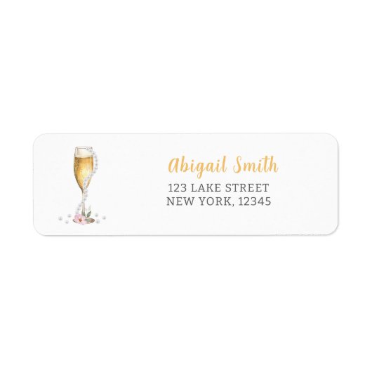 Étiquette Perles & Prosecco Adresse de Retour de Réception d (Devant)
