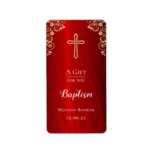 Étiquette Personalized Baptism Red Gold Hand Sanitizer